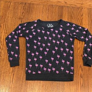 🦩✨Chaser Flamingo Print Crewneck Sweatshirt – Charcoal – Medium